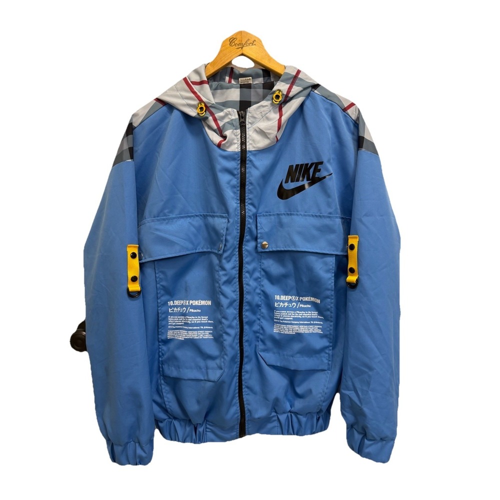 Nike 10.DEEP x Pokémon Jacket Blue Hooded Pikachu Size 3XL Graphic Plaid Zip